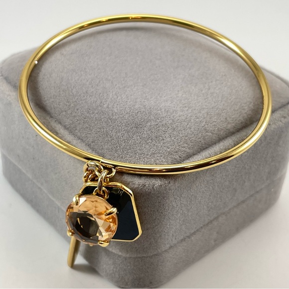 J. Crew Jewelry - Stunning J Crew Gold Tone Rhinestone Enamel Think Bangle Bracelet Dangle Charms